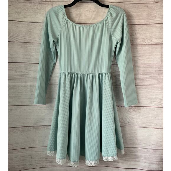 Light Blue Striped Dress with Lace Trim Coquette Ballet Skirt Size Small - Picture 6 of 13